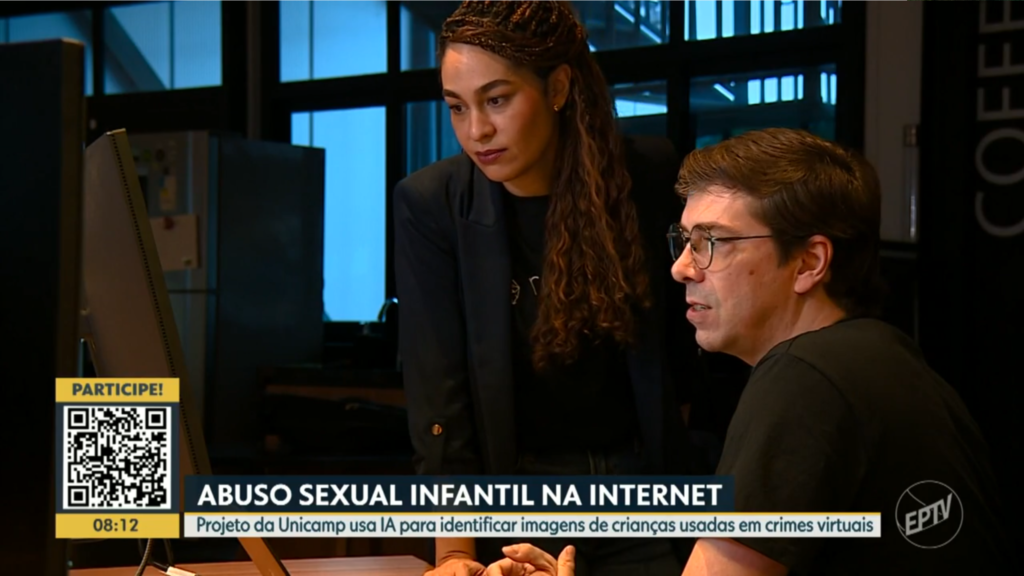 A imagem mostra os pesquisadores Sandra Avila e Carlos Caetano em reportagem do Jornal da EPTV.